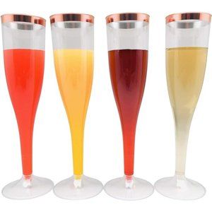 *NEW* 30-Pack Disposable Clear Plastic Champagne Flutes Rose Gold Classicware
